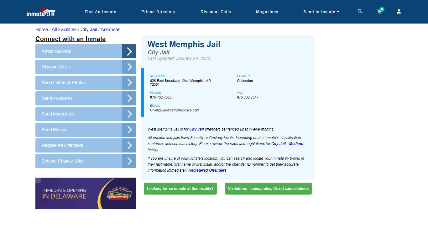 West Memphis Jail | Inmate Locator